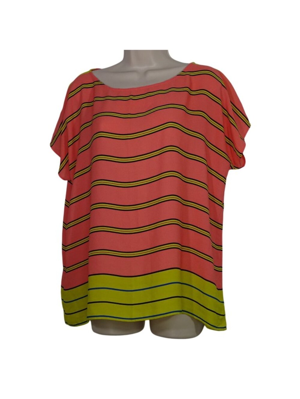 Ann Taylor Loft Pink Yellow Striped Short Sleeve Top Women Size M Career Shell